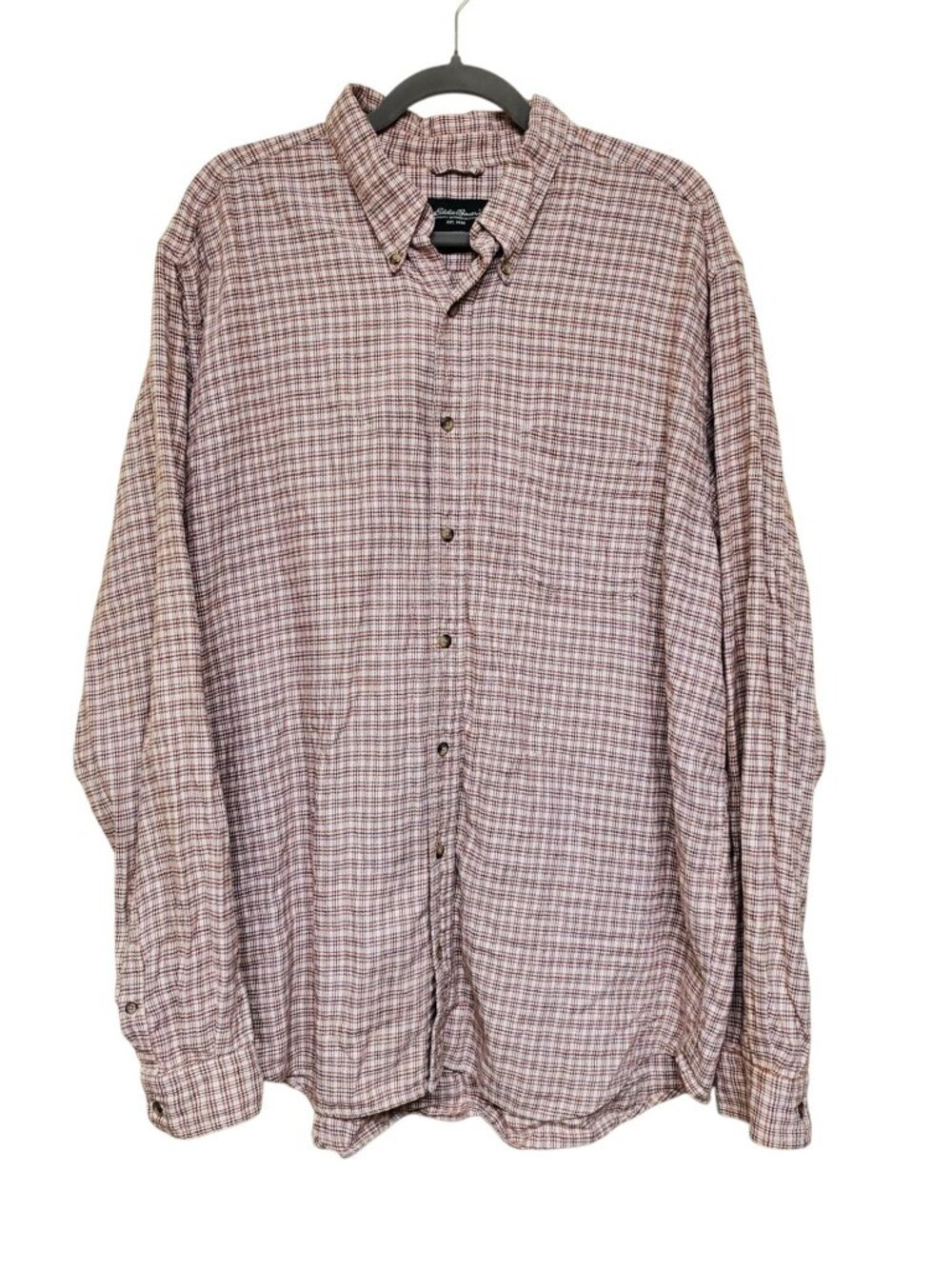 Eddie Bauer Men's White Orange 100% Cotton Flannel Long Sleeve Button Up XL Tall
